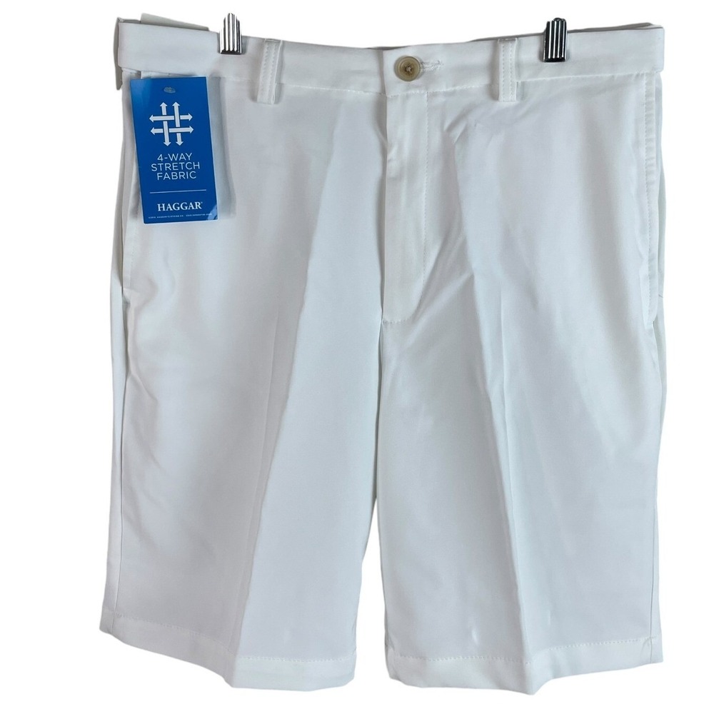 Haggar Cool 18 Pro Golf Shorts Mens Actual 32 White Expandable Waist‎ Stretch